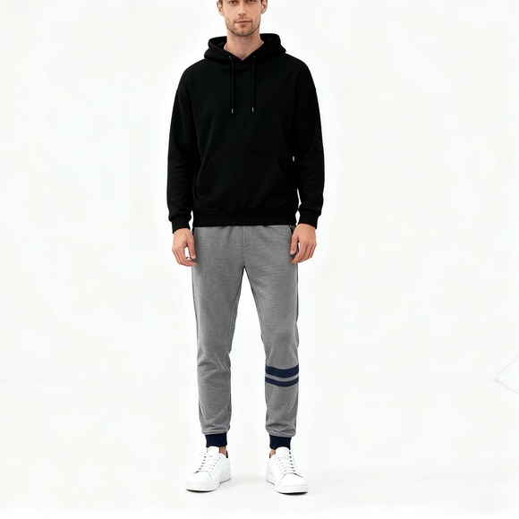 Gray Sweatpants with Tapered Legs and Elastic Waistband - Picture 1 of 6
